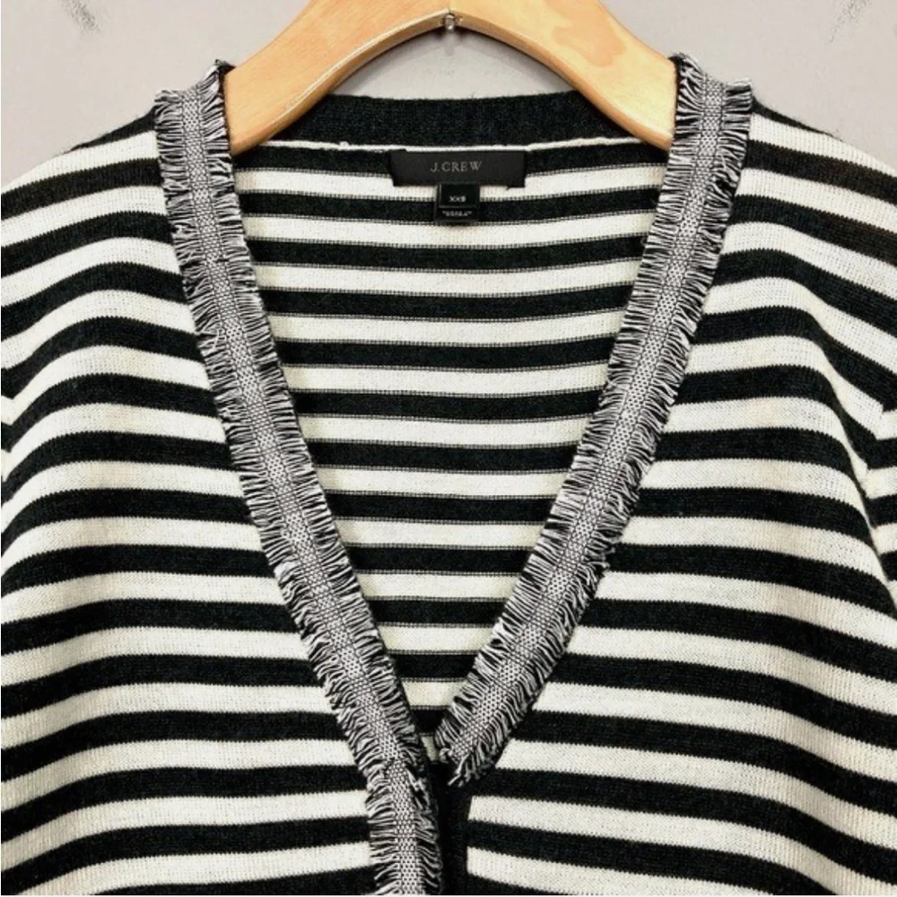 J. Crew Harlow Wool Cardigan Sweater Womens Size XXS Striped Fringe VNeck stripe